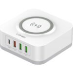 LDNIO σταθμός φόρτισης AW004, USB-C/3x USB/wireless, 32W, PD/QC, λευκός