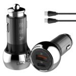 LDNIO φορτιστής αυτοκινήτου C1 με καλώδιο, USB & USB-C, 38W PD, μαύρος