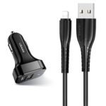 USAMS φορτιστής αυτοκινήτου C13 & καλώδιο Lightning, 2x USB, 2.1A, μαύρο
