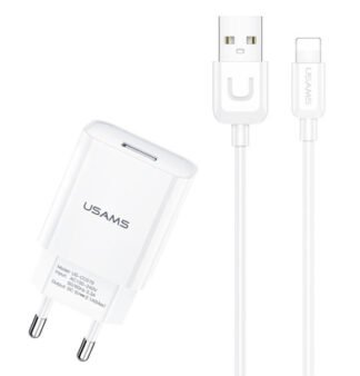 USAMS φορτιστής τοίχου T21OCLN01 με καλώδιο Lightning, USB 2.1A, λευκός