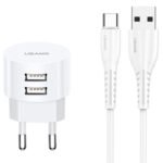 USAMS φορτιστής τοίχου T20 & καλώδιο type-C, 2x USB, 2.1A, λευκός