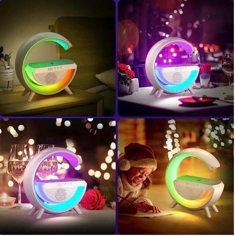 Ηχείο Bluetooth Επιτραπέζιο Ασύρματης Φόρτισης Διακοσμητικό Φωτιστικό LED σε Λευκό Χρώμα - Image 4