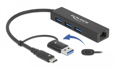DELOCK docking station 64149, 4 θυρών, USB & USB-C σύνδεση, μαύρο