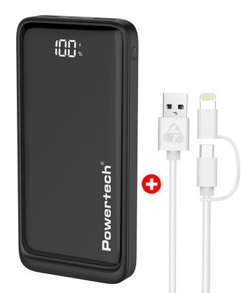 POWERTECH power bank PT-1326 με οθόνη & MFi καλώδιο USB σε Micro/Lightning, 10000mAh