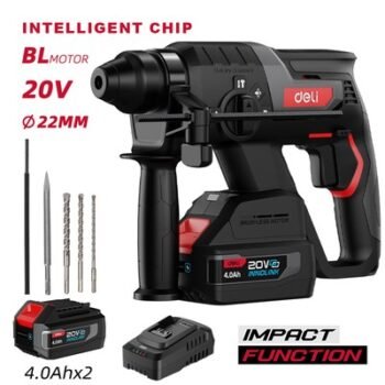 DELI κρουστικό σκαπτικό μπαταρίας DE-DC20-2D4, Brushless, 20V, 2x 4Ah, 2J