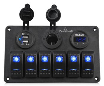 POWERTECH πάνελ σκαφών & οχημάτων PTL-020, πρίζα 12V/2x USB/6x διακόπτες