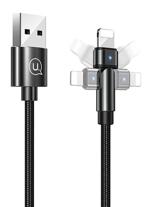 USAMS καλώδιο Lightning σε USB US-SJ476, περιστρεφόμενο, 2.1A, 1m, μαύρο