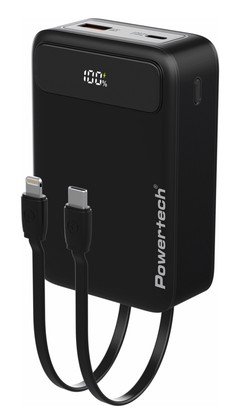 POWERTECH power bank PT-1504 με καλώδια & οθόνη, 20000mah, 22.5W, μαύρο