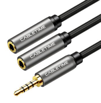 CABLETIME καλώδιο ήχου 3.5mm σε 2x 3.5mm CT-P12G4P, 4-pole, 20cm, μαύρο