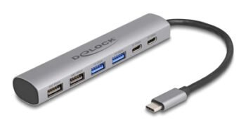 DELOCK USB hub 64232, 6x θυρών, 10Gbps, USB-C σύνδεση, γκρι