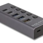DELOCK USB hub 64248 με διακόπτες, 5x θυρών, 5Gbps, USB/USB-C σύνδεση, γκρι