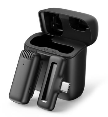 APEXEL ασύρματο μικρόφωνο APL-MIC007 με θήκη φόρτισης, USB-C, 2.4GHz, μαύρο