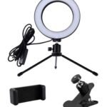 CABLETIME φωτιστικό δαχτυλίδι LED CT-LRL6-PB με μίνι τρίποδα & σφιγκτήρα, βάση smartphone, Φ16cm