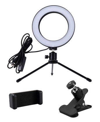 CABLETIME φωτιστικό δαχτυλίδι LED CT-LRL6-PB με μίνι τρίποδα & σφιγκτήρα, βάση smartphone, Φ16cm