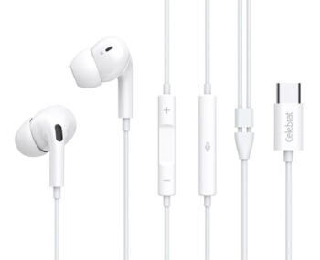 CELEBRAT earphones με μικρόφωνο E300, USB-C σύνδεση, Φ10mm, 1.2m, λευκά