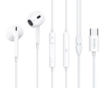 CELEBRAT earphones με μικρόφωνο E400, USB-C σύνδεση, Φ14mm, 1.2m, λευκά