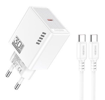 KAKUSIGA φορτιστής τοίχου KSC-1242 με καλώδιο USB-C, USB-C, 30W, λευκός