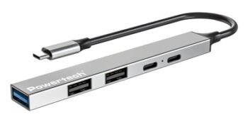 POWERTECH USB hub PT-1414, 5x θυρών, USB 3.2, 5Gbps, 100W, USB-C σύνδεση, γκρι