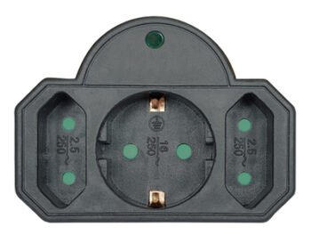 POWERTECH αντάπτορας ρεύματος PT-817 με προστασία υπέρτασης, 1x schuko, 2x euro, 16A, μαύρος