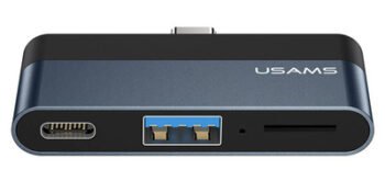USAMS USB hub US-SJ491 με card reader, 2x θυρών, 5Gbps, 60W, USB-C, γκρι