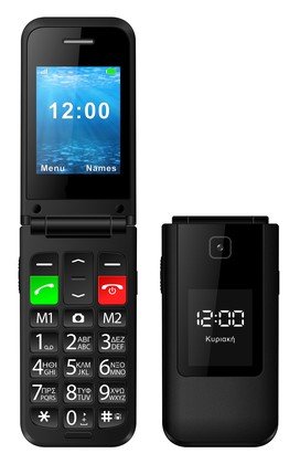 POWERTECH κινητό τηλέφωνο Sentry Dual II V2, 2 οθόνες, dual SIM, πλήκτρο SOS, μαύρο