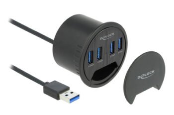 DELOCK USB hub 64153, 4x θυρών, 5Gbps, Φ60mm, USB σύνδεση, μαύρο