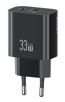 USAMS φορτιστής τοίχου CC317, USB & USB-C, 33W, GaN, μαύρος