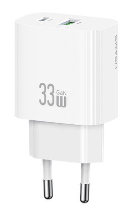 USAMS φορτιστής τοίχου CC317, USB & USB-C, 33W, GaN, λευκός