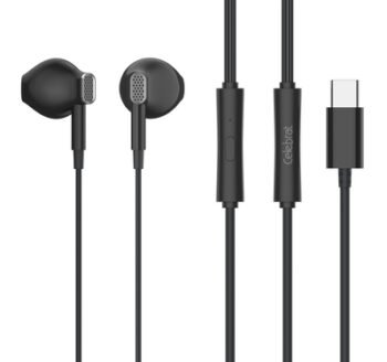 CELEBRAT earphones με μικρόφωνο D12, USB-C σύνδεση, Φ14.2mm, 1.2m, μαύρα