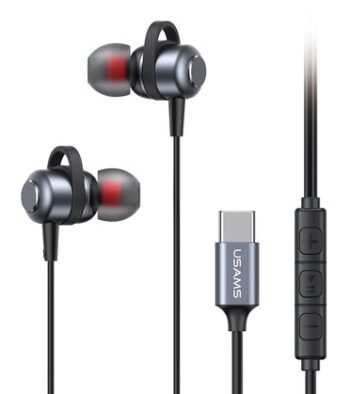 USAMS earphones με μικρόφωνο US-SJ758, USB-C σύνδεση, μεταλλικά, 1.2m, γκρι