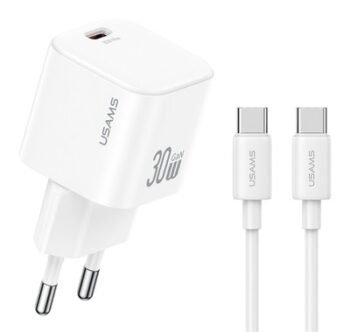USAMS φορτιστής τοίχου CC262 με καλώδιο USB-C, 30W, GaN, λευκός