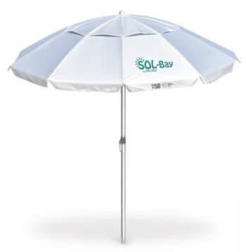 BRUNO ομπρέλα παραλίας αλουμινίου SOL-BAY BRN-0286, 2 μέτρων, ασημένια επίστρωση με UV προστασία UPF 50+, αντιανεμικός σκελετός Fiberglass, ρυθμιζόμενο ύψος & κλίση, φορητή με θήκη μεταφοράς