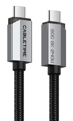 CABLETIME καλώδιο USB-C CT-USB4V2, USB4, 240W, 80Gbps, 8K/60Hz, 1m, μαύρο