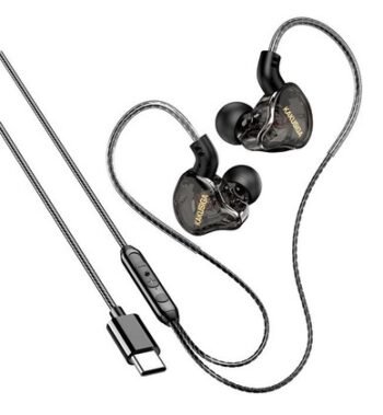 KAKUSIGA earphones με μικρόφωνο KSC-1300, USB-C σύνδεση, 10mm, 1.2m, μαύρα