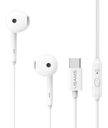 USAMS earphones με μικρόφωνο SJ771, USB-C σύνδεση, 1.2m, λευκά