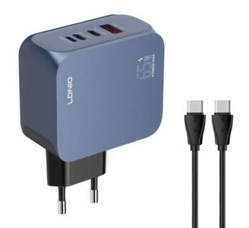 LDNIO φορτιστής τοίχου Q7 με καλώδιο USB-C, USB/Lightning/2x USB-C, GaN, 65W, μπλε