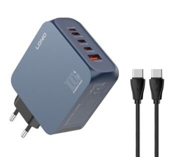 LDNIO φορτιστής τοίχου Q8 με καλώδιο USB-C, USB/Lightning/3x USB-C, GaN, 100W, μπλε