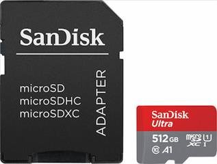 Sandisk Ultra microSDXC 512GB Class 10 U1 A1 UHS-I, SD Adapter (SDSQUA4-512G-GN6MA)