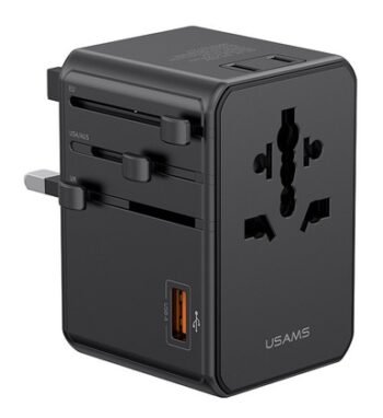USAMS φορτιστής/αντάπτορας πρίζας CC334, USB & 3x USB-C, universal, 100W, GaN, μαύρος
