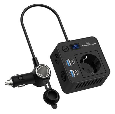 POWERTECH inverter αυτοκινήτου PTL-028, 200W, 12V/24V DC σε 110V/220V AC, με 2x USB-C/2x USB